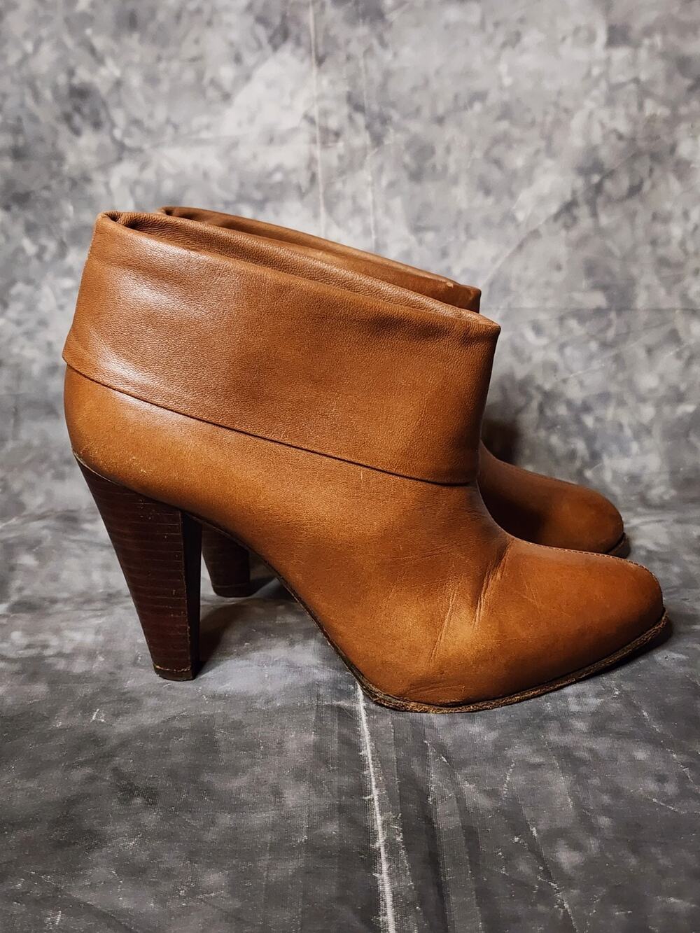 Vero Cuoio Cognac Brown Italian Leather Heeled Ankle Boots Women's Size 5